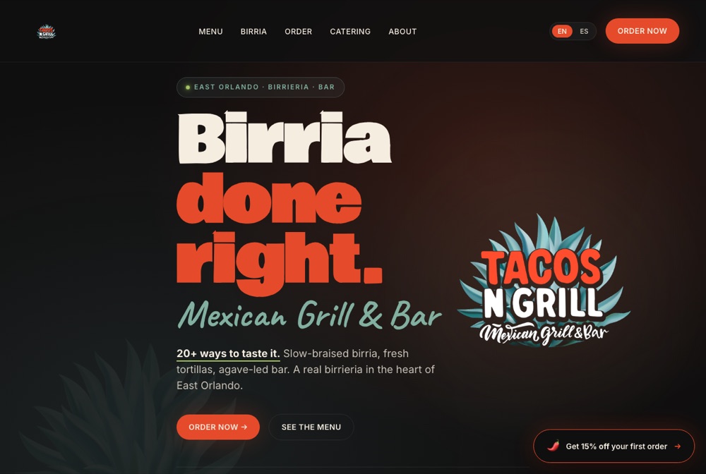 Tacos N Grill website